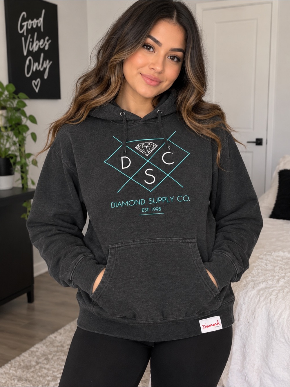 Diamond Supply Co. | Women's Charcoal Logo Hoodie Sweater | Size Medium